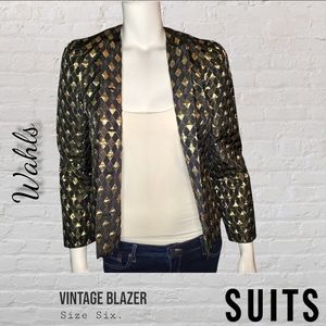 Wahls Vintage Black and Gold Blazer Women's Size 6 (S-M)
